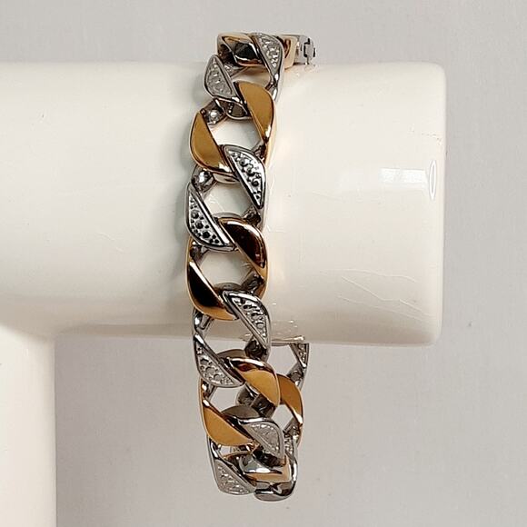 BlackJack! Chunky Stainless Steel Chain Bracelet Gold And Silver Two Tone Links - Picture 1 of 10